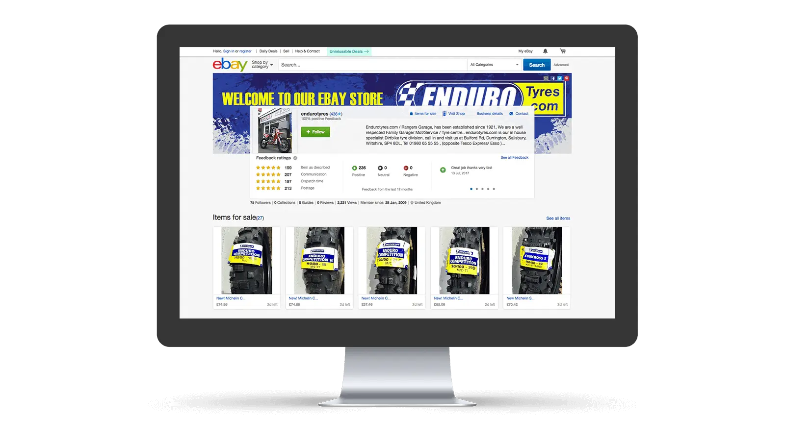 Enduro Tyres ebay shop design